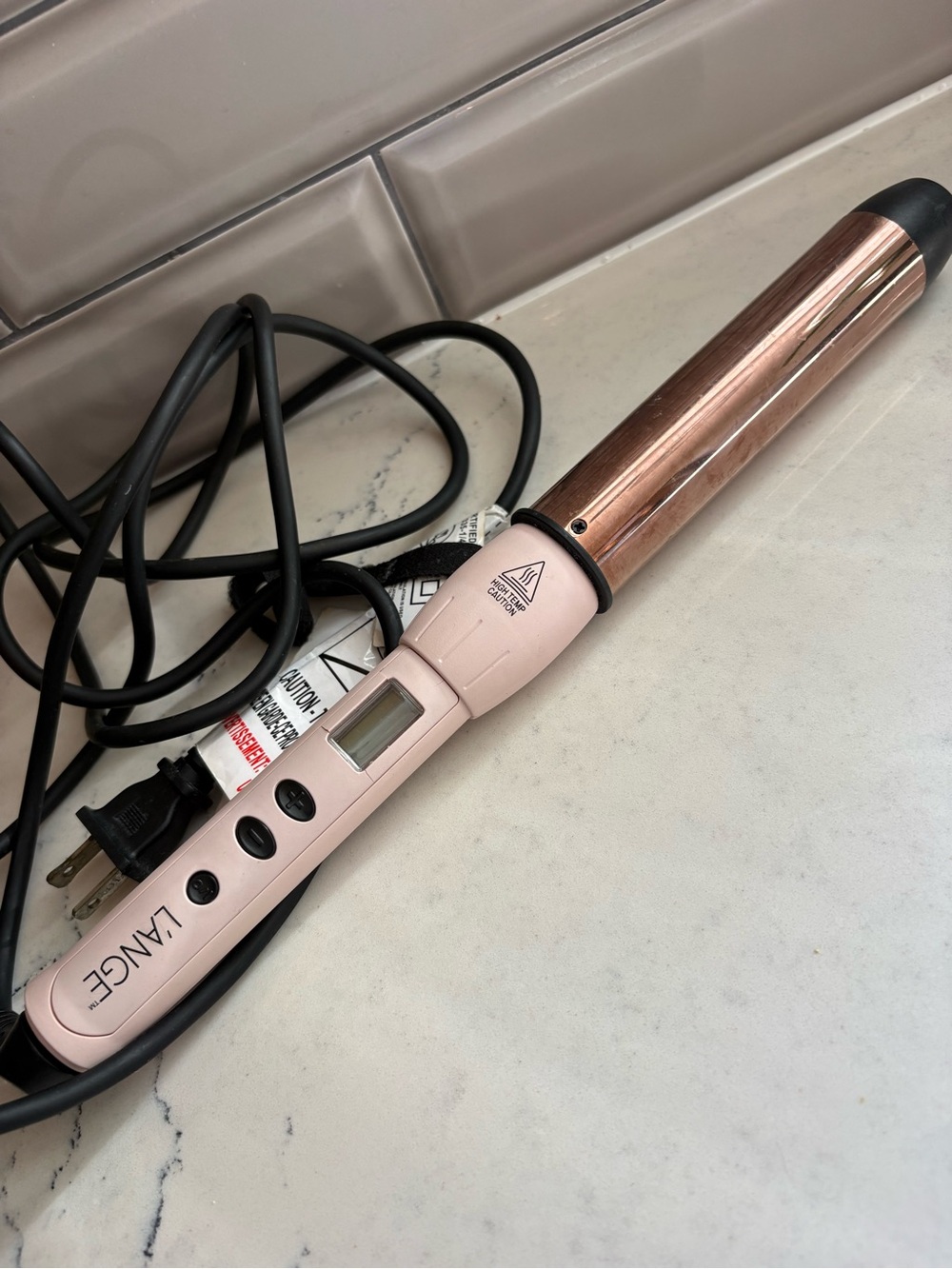 Lange Rose Gold and Pink Ceramic Curling Wand 1 inch